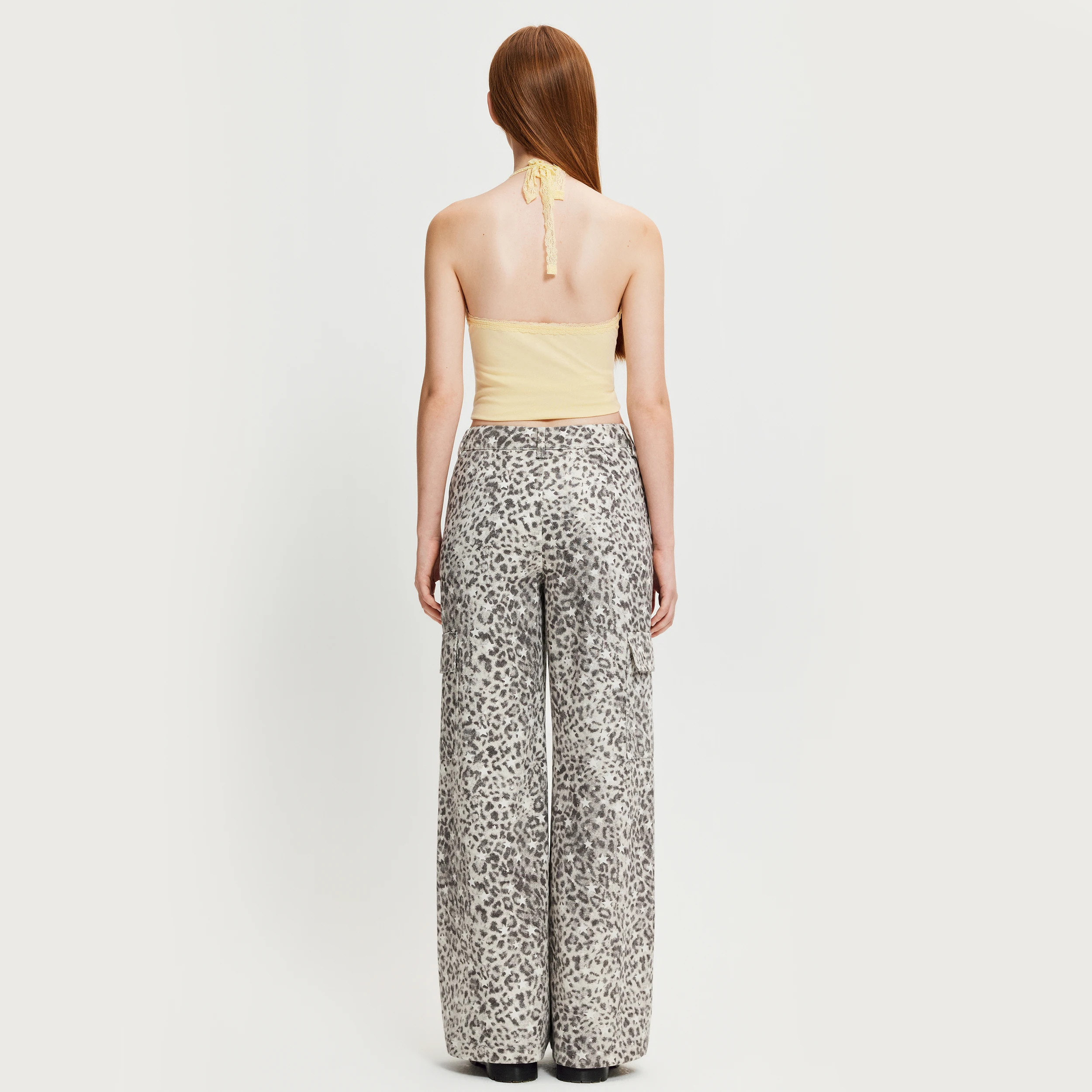 YESCCI Fashion Leopard Print Flared Trousers Autumn New Mid Rise Soft Washed Cargo Pockets Women's Pants Casual Wear Y716081071
