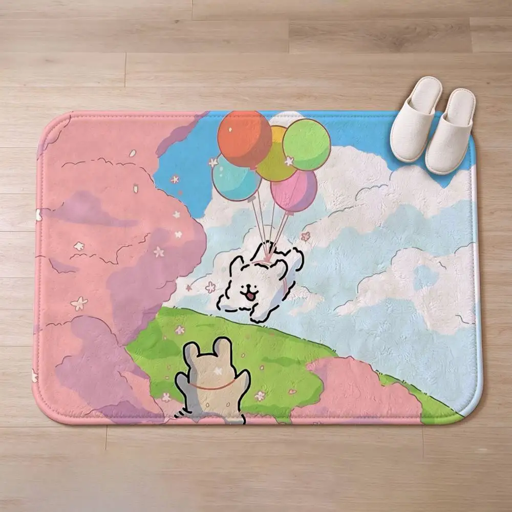 Cute M-Maltese Line Dogs Cartoon Home Decor Short Plush Floor Mat, Non-Slip & Easy to Clean for Multi Doorways