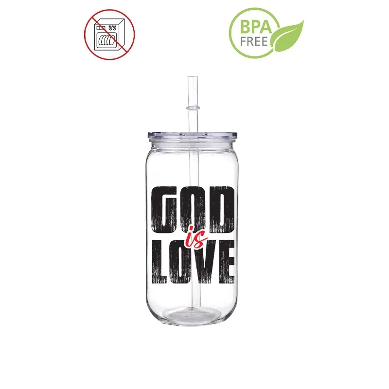 3D DIY Love Christ Design Printed Transfer BPA Free Plastic Straw Cup Comes With Sreaw And Cup Lid Can Milk Coffee 16 OZ 3D