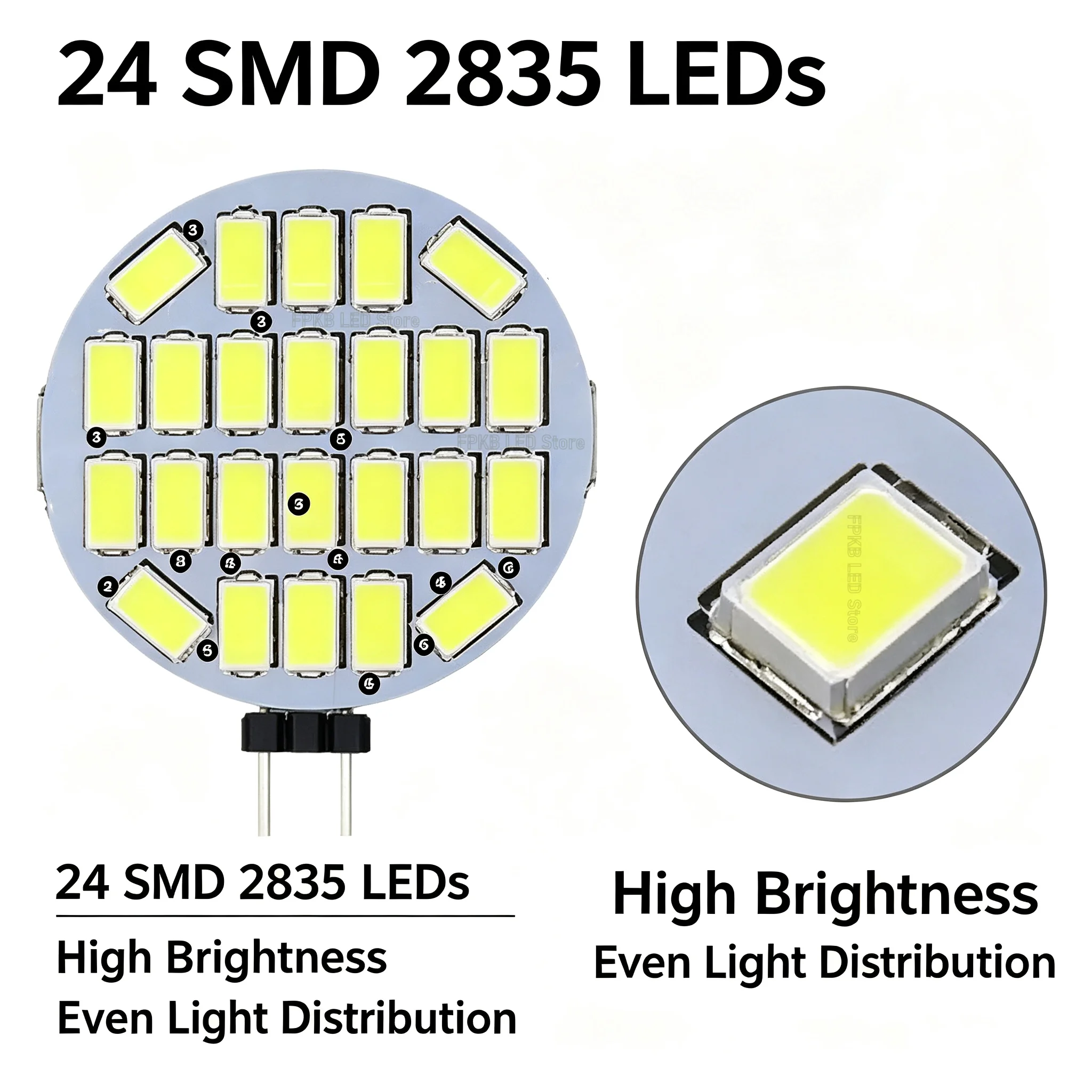 2Pcs AC DC 12V LED G4 Round Spotlight Bulb 5W 2835 24leds No Flicker Range Hood Lights Replace 20W Halogen Lamp