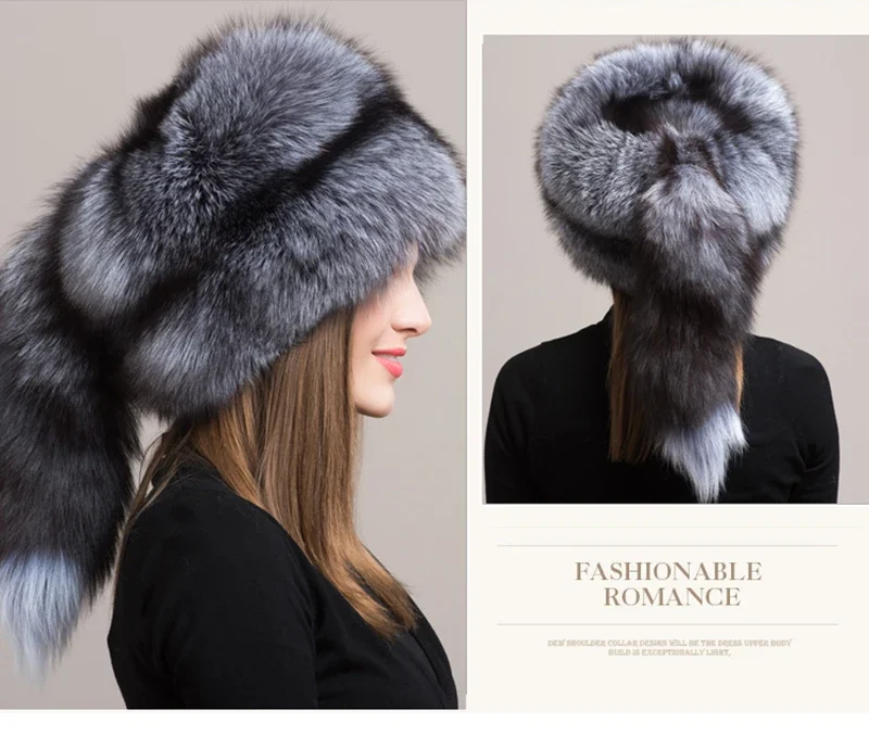 Winter Damen Echtpelz-Mütze Natürliche Modische Fuchspelz-Hüte Kopfbedeckung Russische Outdoor-Kappe Damen Verdickte Warme Pelzmützen – Detail 5