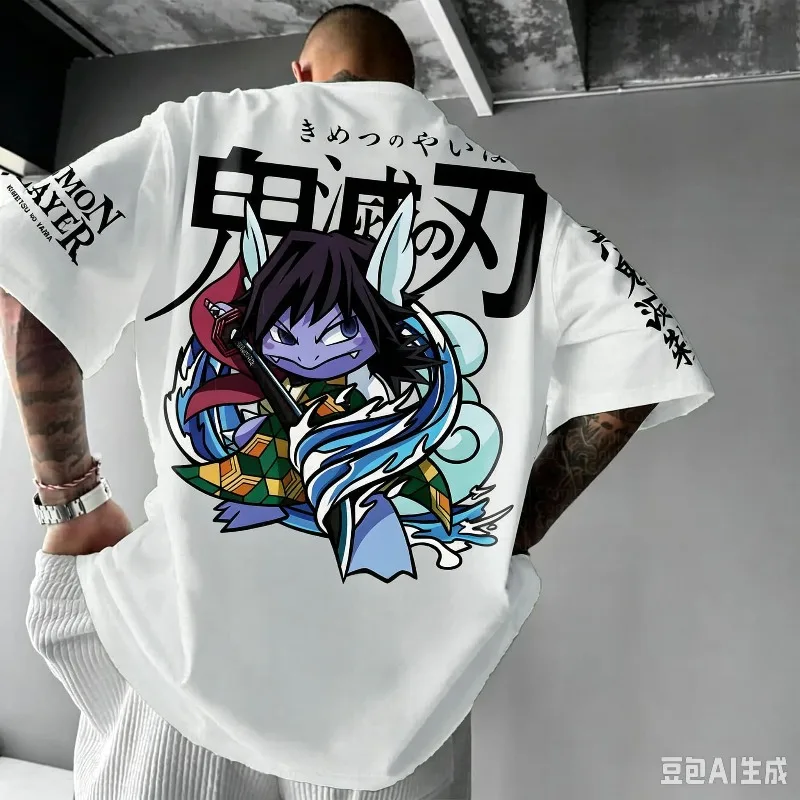 Japanese Anime Akaza Character Print T-shirt Adults Kids Short Sleeve Round Neck Big Back Graphic Streetwear Summer Casual Tops