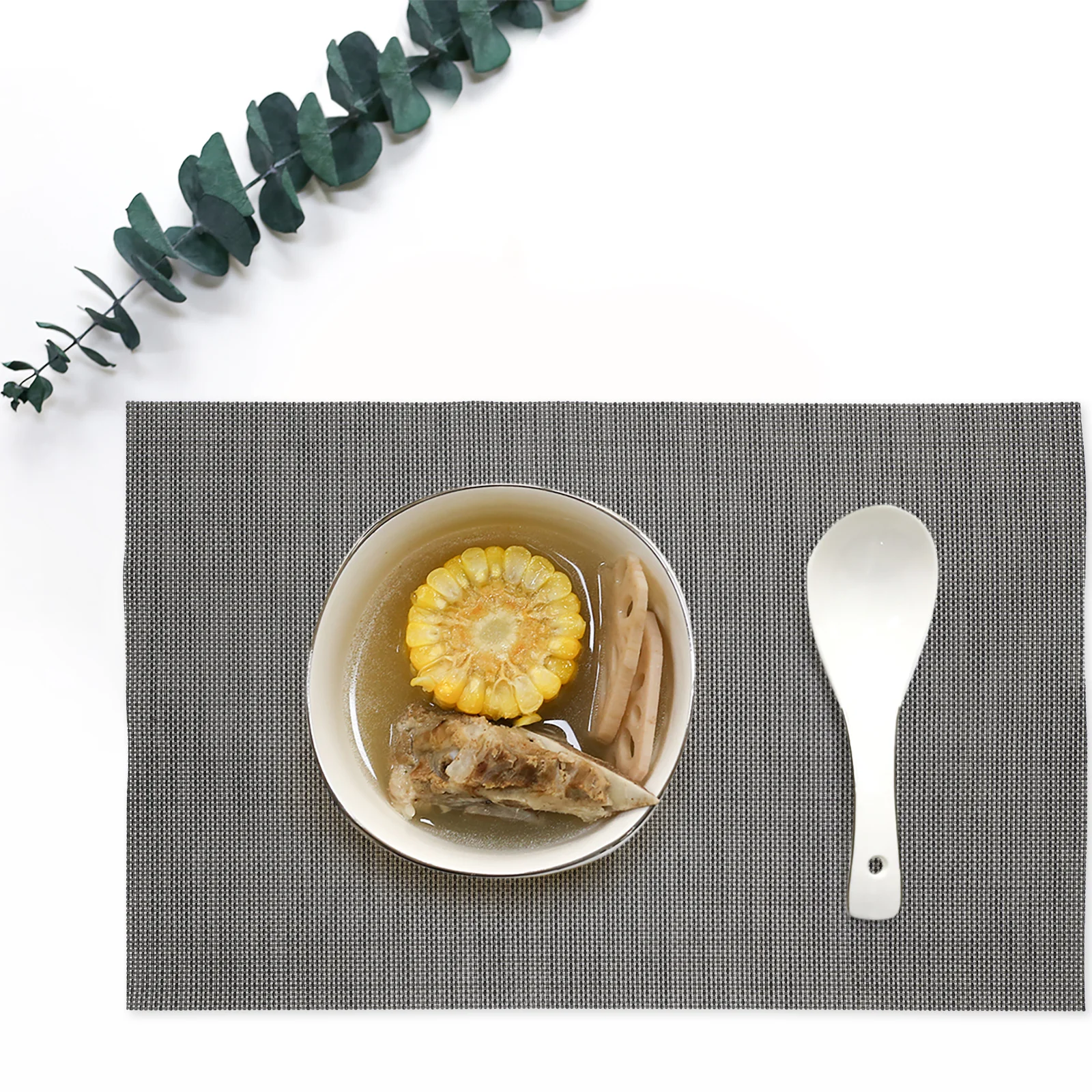 

4Pcs European Faux Linen Heat Resistant Kitchen Placemats Non Slip Dining Table Mats Washable Vinyl Woven Table Mats