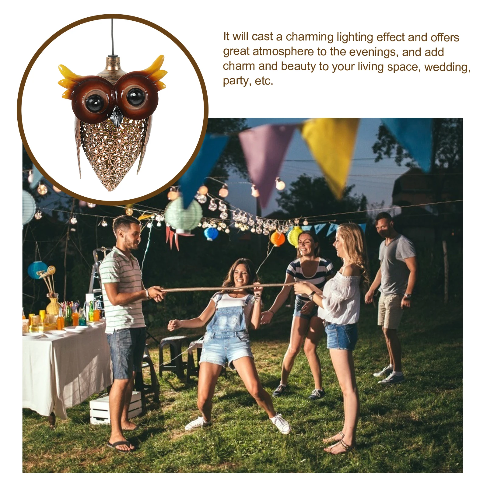 

Owl Shaped Iron Solar Lamp for Yard Garden Lightweight Durable Waterproof Corrosion Resistant Hanging LED Light Outdoor Spaces