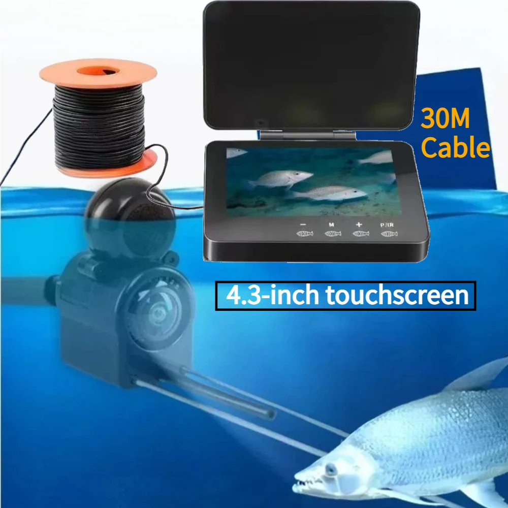 4,3" Touchscreen Unterwasser-Fischereikamera mit 30M Kabel, Visueller Fischfinder 175 °   Weitwinkel-Nachtsicht IP68 wasserdicht