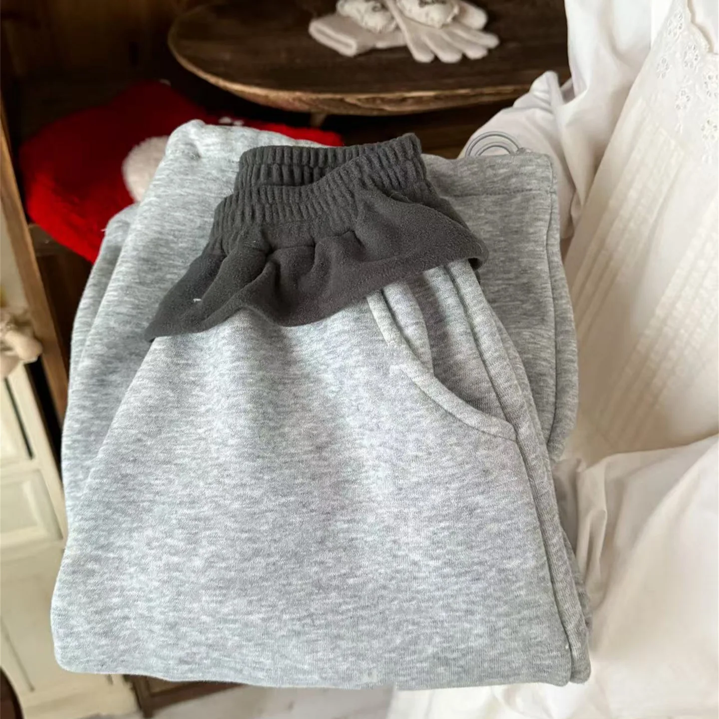 Children's Color Blocked Versatile Casual Pants Winter New Korean Version Girls' Plus Alpaca Fleece Sanitary Pants