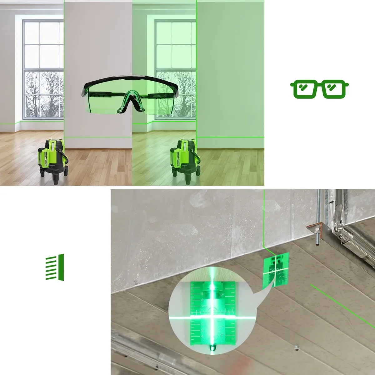 zz Laser Level Multi-Line Cross Lines Laser Green Beam Selbstnivellierendes Werkzeug mit Plumb Dot