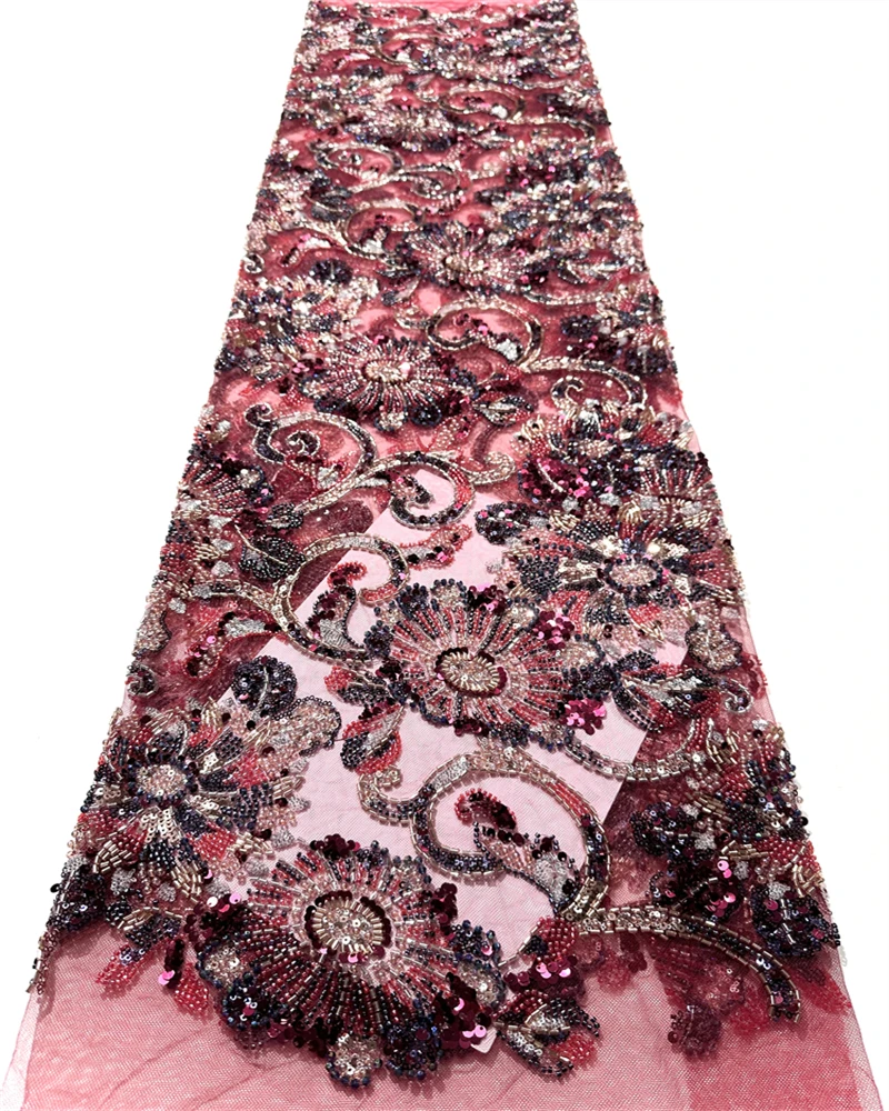 African Beaded Embroidery Lace Fabric, French Sequins, Wedding Party Dress, Sewing Material, Nigerian Fashion, High-End