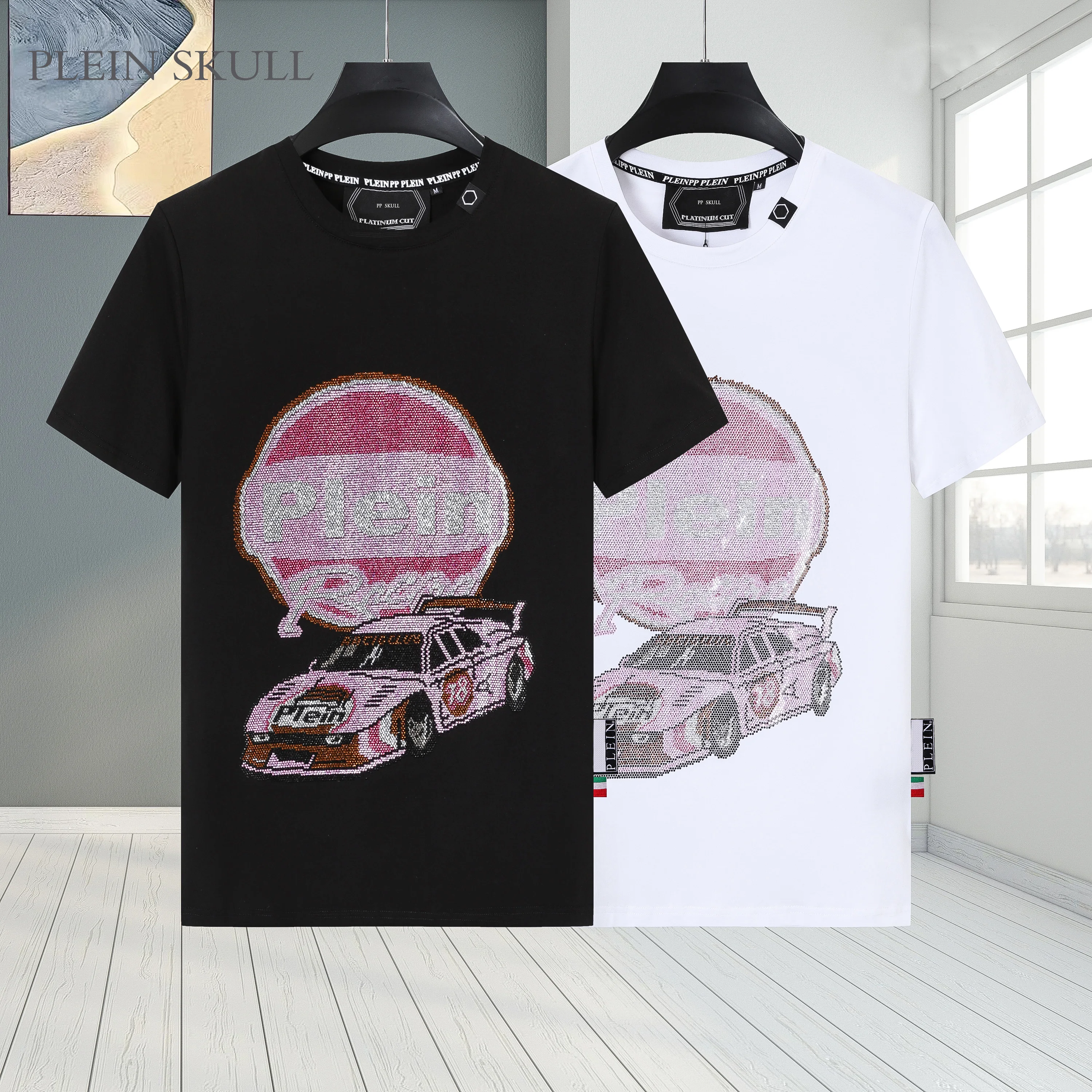 

Футболка PLEIN SKULL Heavy Duty с горячим тиснением, хлопковая, для мотоциклистов, модная летняя, унисекс, в стиле панк, хип-хоп, уличная мода, с коротким рукавом