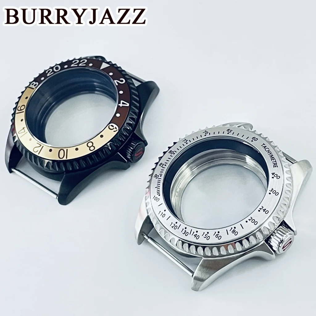 Buryjazz 42mm nh34 nh35 nh36 nh38 caixa de relógio mecânico retro moldura caixa aço inoxidável à prova dwaterproof água safira cristal