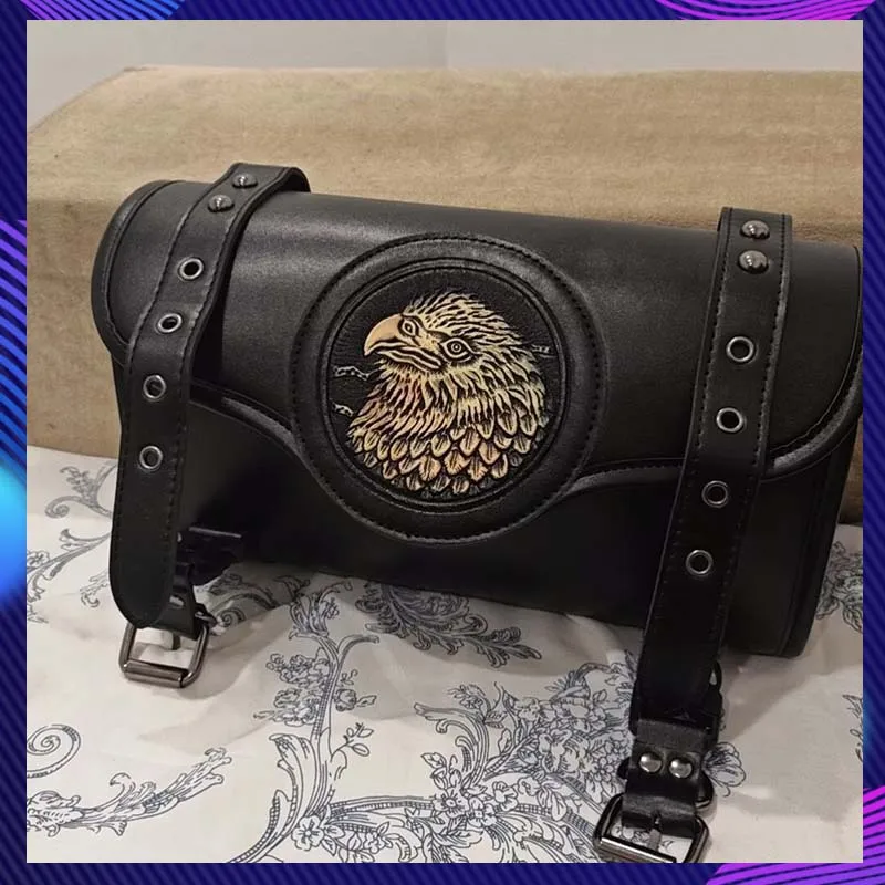 Motorcycle Bag PU Leather Vintage Punk Embossed Eagle Motorcycle Fork Bag For Adult Riders Motorcycle Accessories Storage Bag