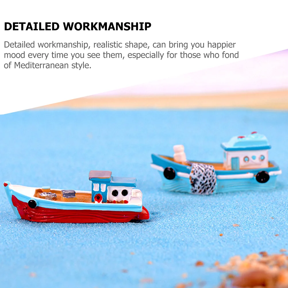 8 Pcs Mediterranean Fishing Boat Kids House Ornament Resin Pirate Ship Toy Miniature for Desktop Adornment Model Decor