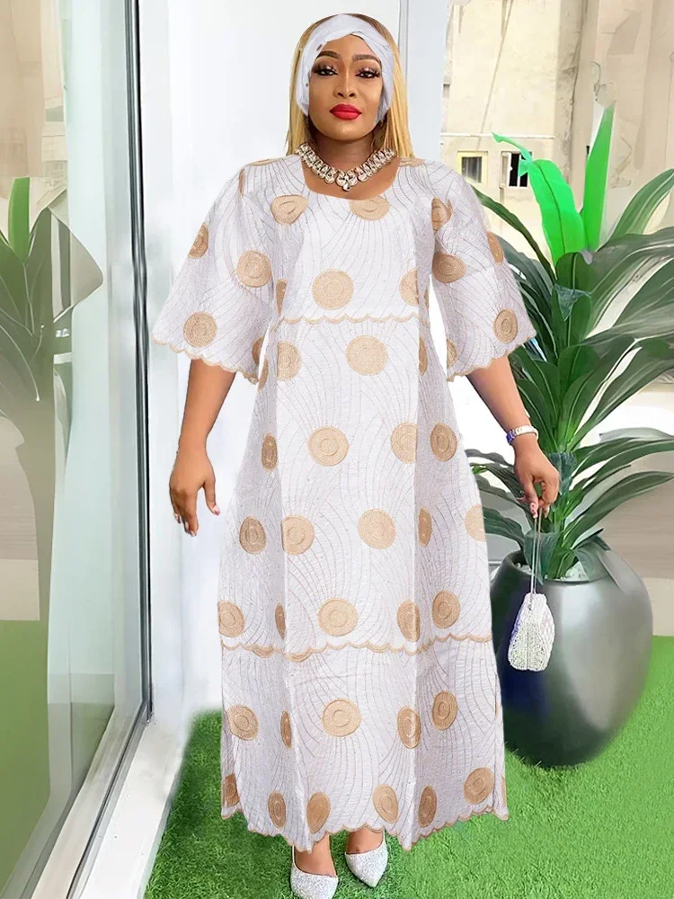 Bazin Dresses For Women African Traditional Wedding Party Evening Gown Plus Size Maxi Robe Dashiki Print Embroidery Clothing