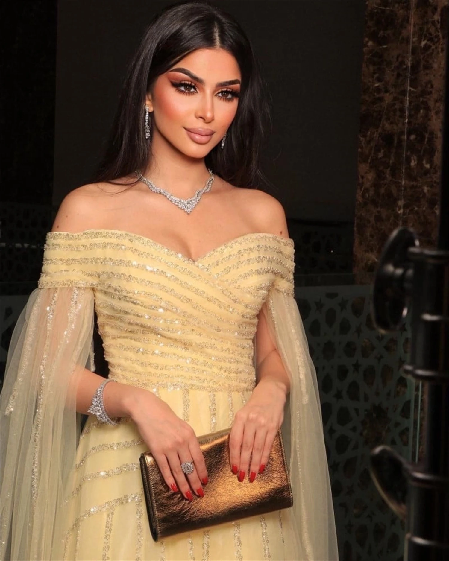 Aileen Arab Wedding Dress Party Evening Elegant Luxury Celebrity Grace Yellow Luxurious Eid Al-fitr Quinceanera Dresses for Prom