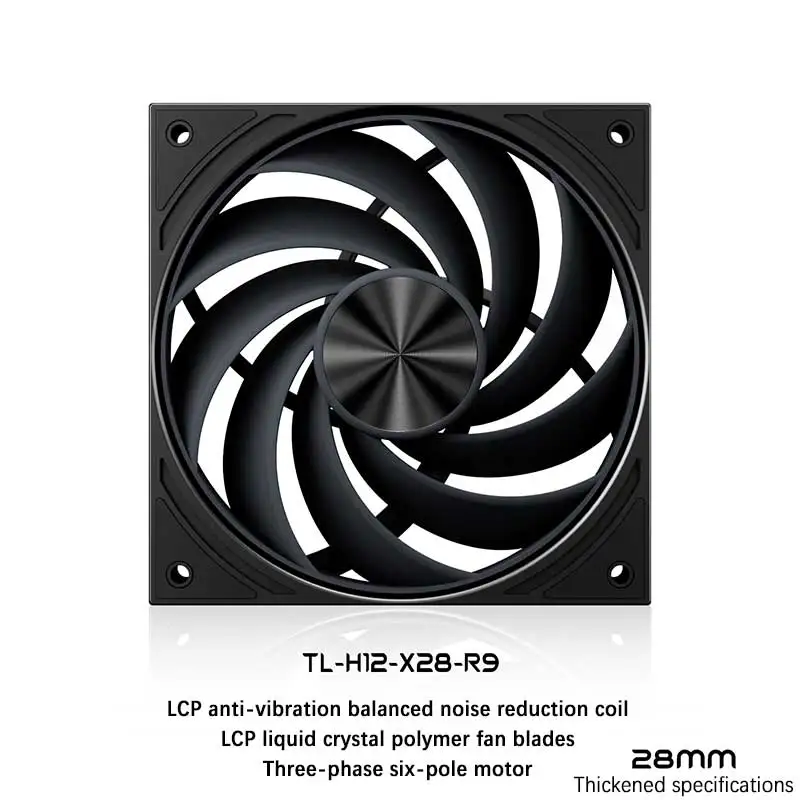 ใบพัดลม Thermalright TL-H12-X28-R7/R9 LCP ผลิตจากโพลีเมอร์คริสตัลเหลว พร้อมคอยล์ลดเสียงรบกวนแบบสมดุล มอเตอร์สามเฟสหกขั้ว