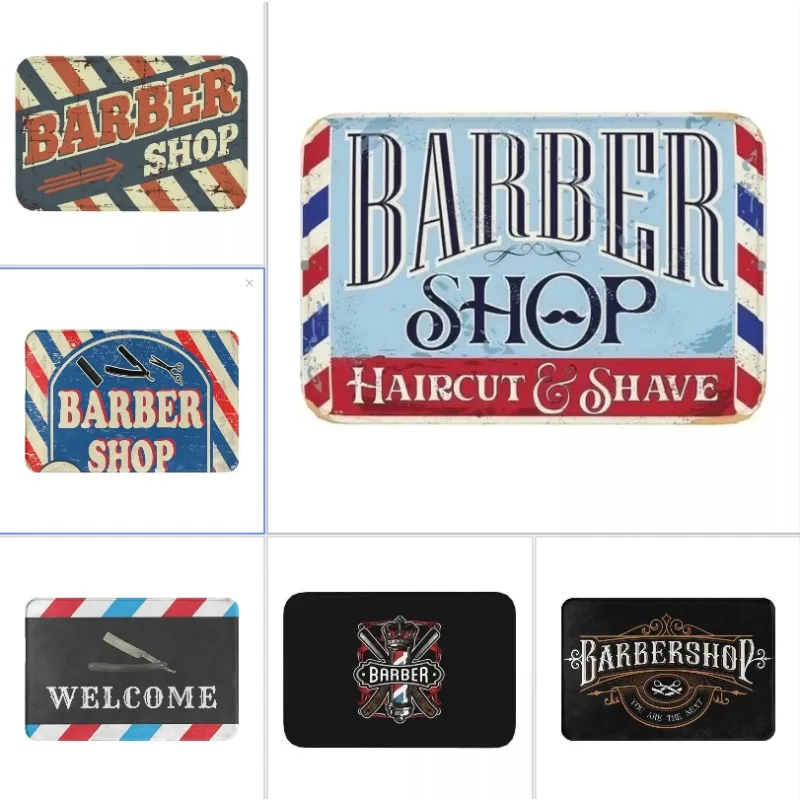 Barber Pole Winged Logo Professional Washable Durable Welcome Doormat Salon Doorstep Porch Indoor Floor Carpet Rug Soft Decor