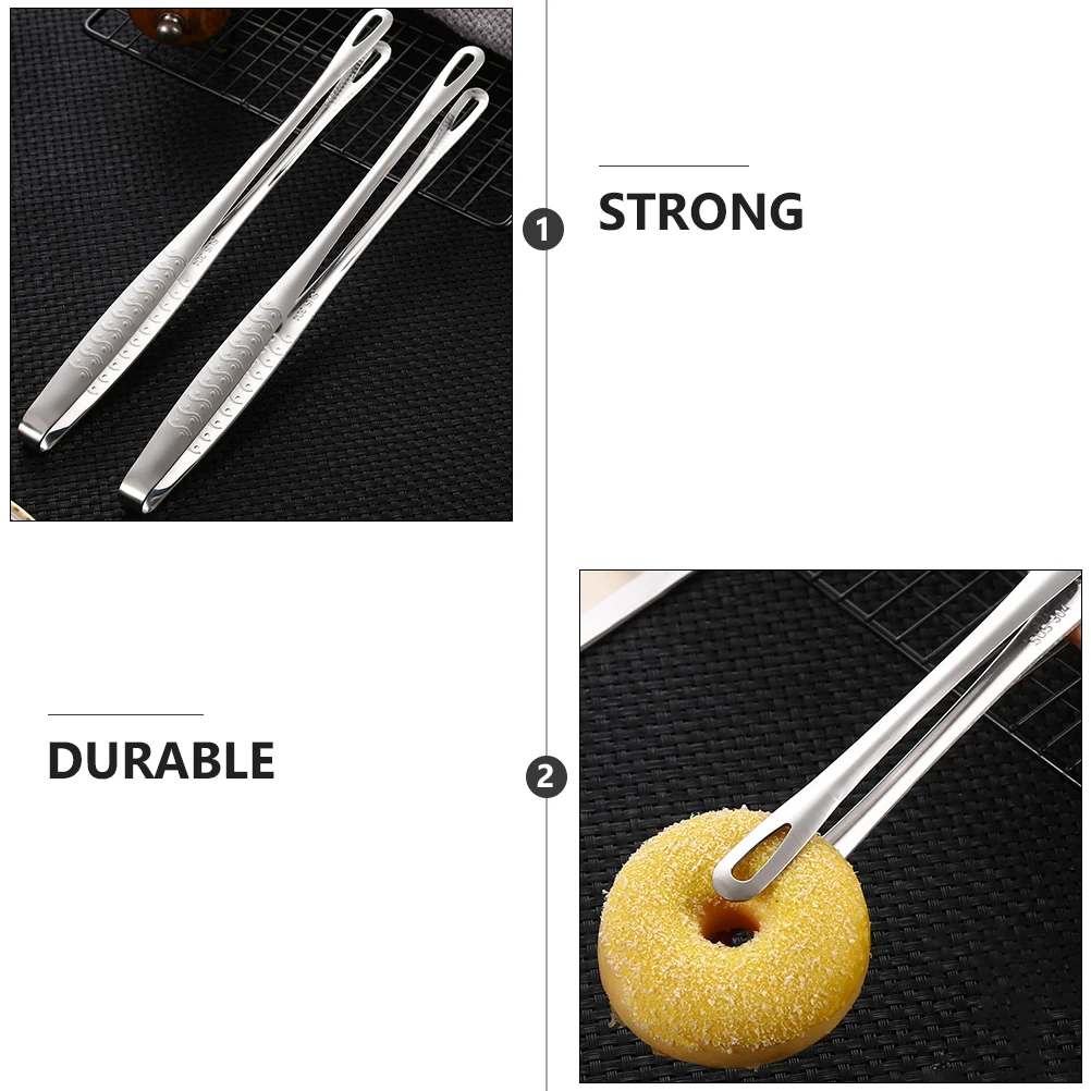 

2Pcs Stainless Steel Food Serving Tweezers Durable BBQ Tongs Steak Serving Utensils Kitchen Tools