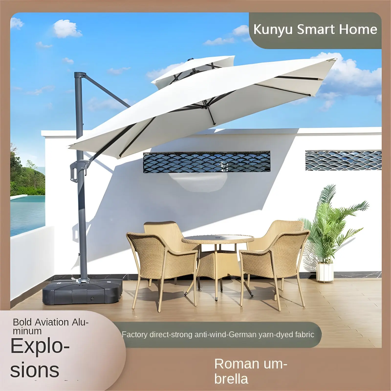 

-Wholesale Fully Automatic Outdoor Parasol Garden Umbrella Waterproof Aluminum Terrace Roman Umbrella Beach Use Manufacturers'