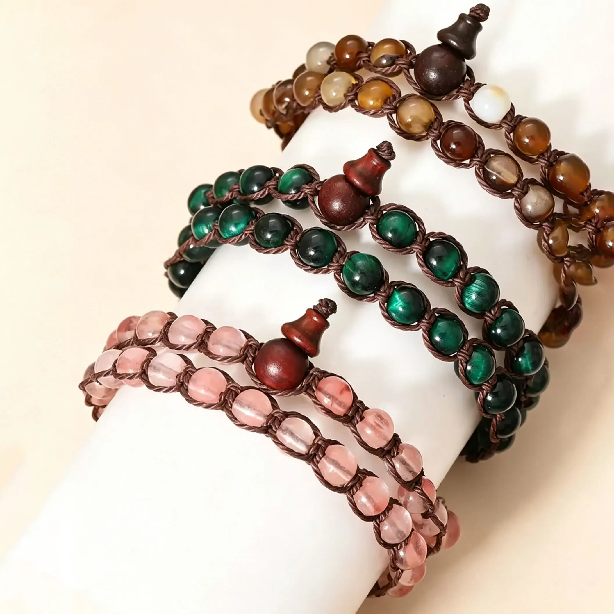 

6mm Buddhist Natural Stone Beads Sandalwood Buddha Meditation Rosary Bracelet Women's Men's Gourd Beads Multi-Circle Bracelet