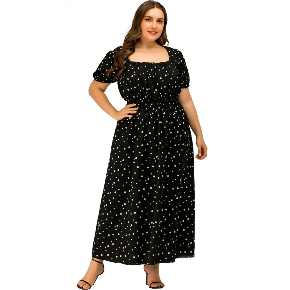 

Fashionable Polka Dot Short Sleeve Women's Dress 2026 plus Size A-Line Midi Dress Clean Fit Lantern Sleeve City Walk Dress
