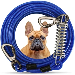 Dog Tie Out Cable Leash with Spring, Double-Headed Steel Wire Rope, Outdoor Dogs Straps, Running Rope for Small Big Dogs