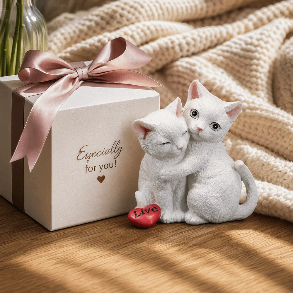 Resin Resin Cat Figurine for Garden and Shelf Stable Outer Coating Finish White Animal Shaped Resin Desktop Ornament