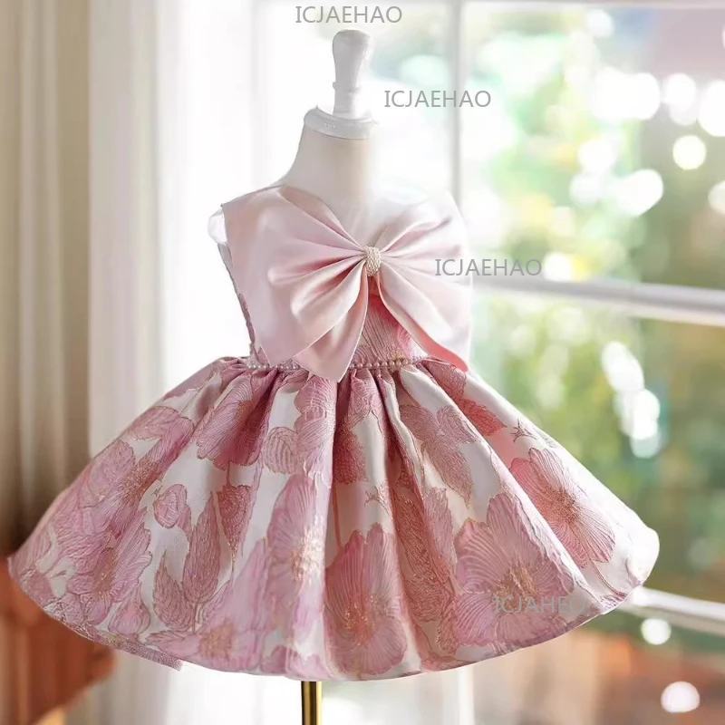 2026 Little Girl Birthday Princess Dress Bow Design Evening Pageant Party Outfit Costume Toddler Children Catch Week Gown Kids