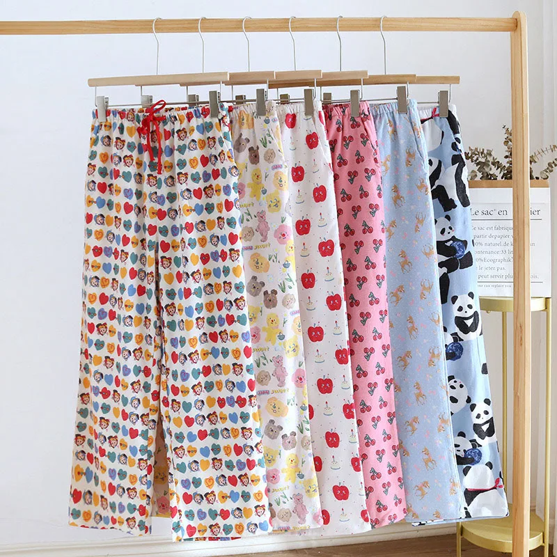Loose Straight Women's Brushed Cotton Pajama Pants Suitable For Sleeping And Can Be Worn Outside