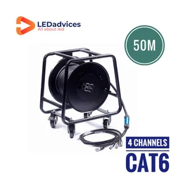 4 Multi-Channel 50m CAT6 Snake Cable With Reel Car For AV Events SF/TP Double Shield Multi-Stranded Pure Copper RJ45 Gigabit