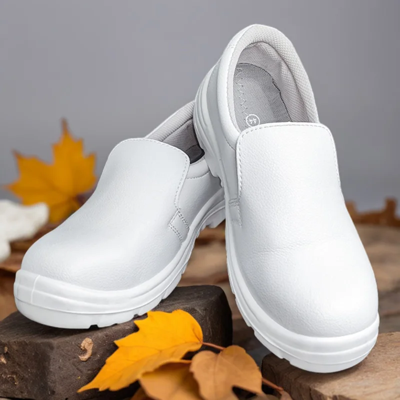 White safety shoes with steel toe, anti static and anti slip, suitable for construction sites, dust-free workshops, steel factor