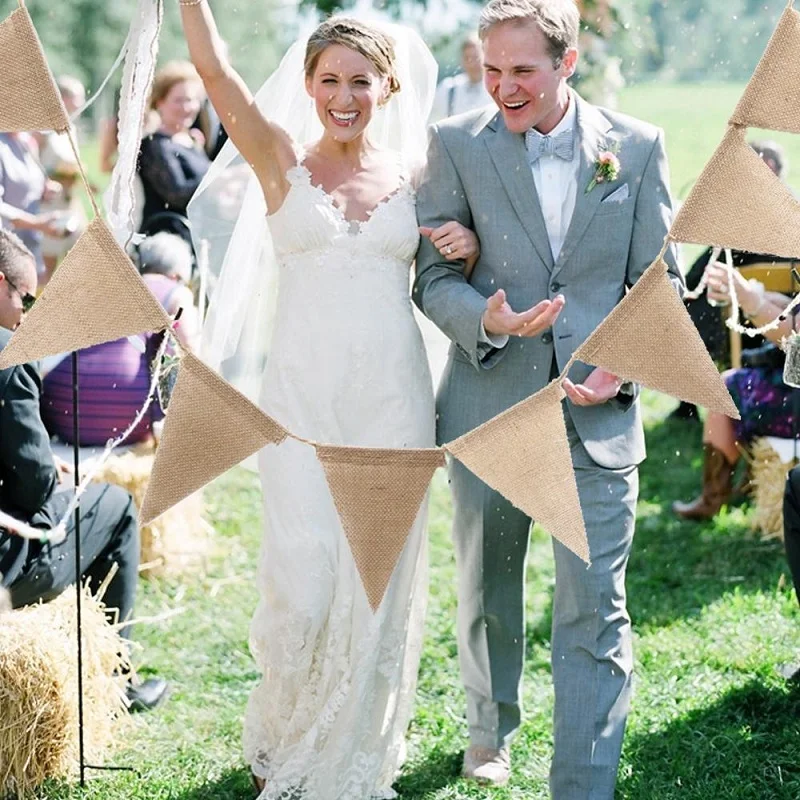 3M Burlap Triangle Banner Vintage Hessian Bunting Banners Flag for Holiday Birthday Wedding Graduation Decoration Party Supplies