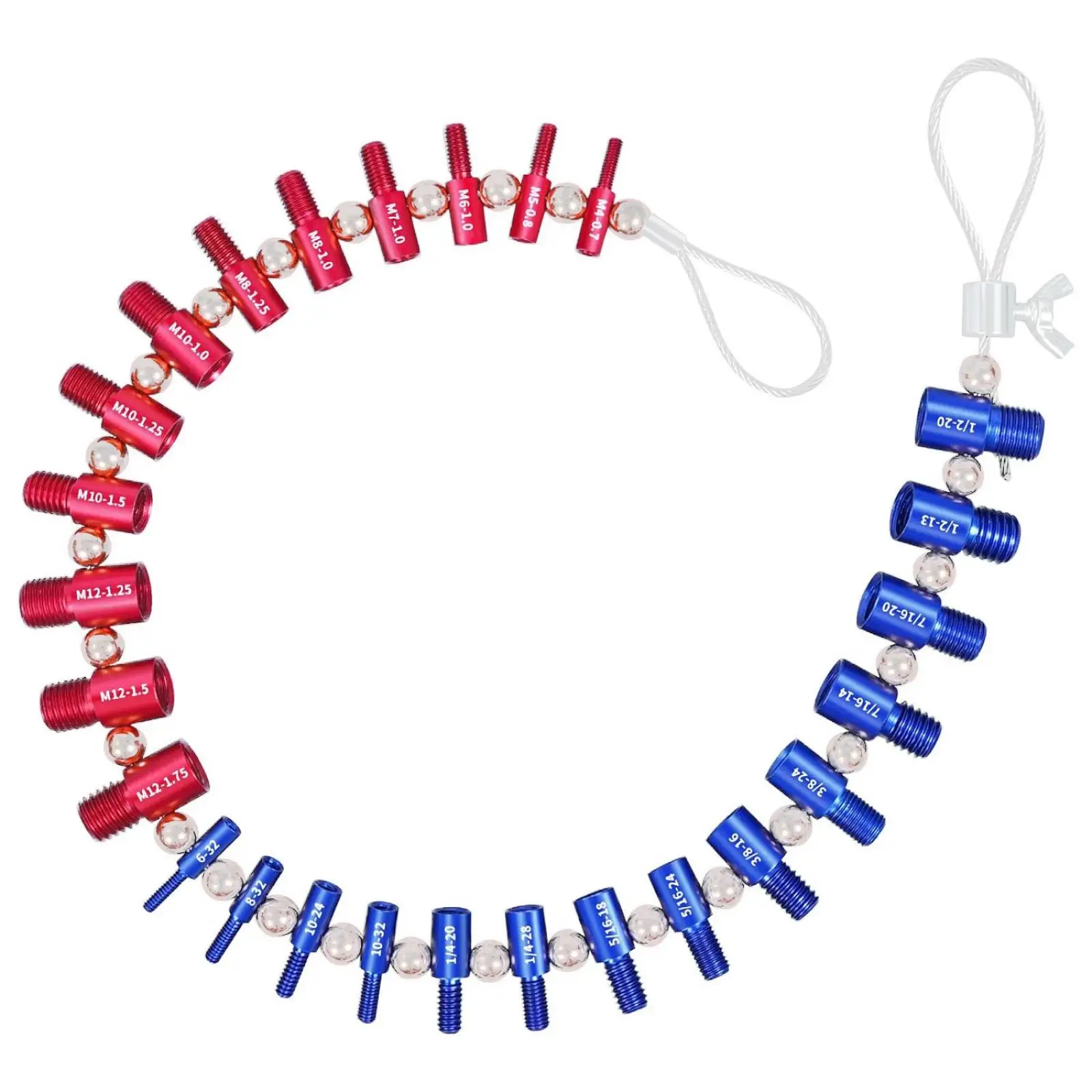 Nut and Bolt Thread Checker Aluminum Alloy Thread Gauge with Cable Loop Bolt Size Sizer SAE Tool Color-Coded for Mechanics