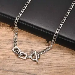 Splicing Chain Necklace for Men Boys,Hip Hop OT Button Metal Chain Link Choker,New Style Fashion Jewelry Gifts