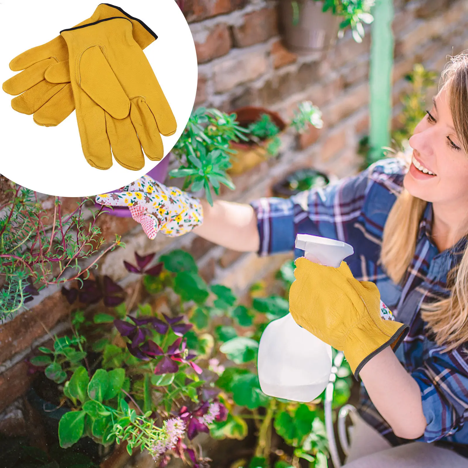1Pair Genuine Cowhide Gloves Thickened Puncture Proof Gardening Work Gloves for Outdoor Planting Pruning Protection