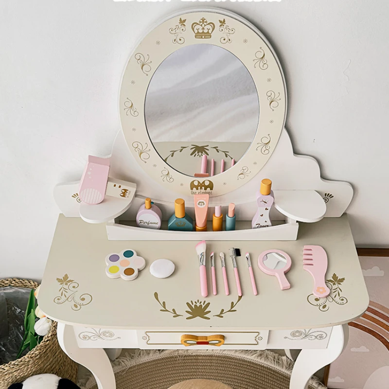 *Children's dressing table bedroom wooden simulation dressing table mirror girl