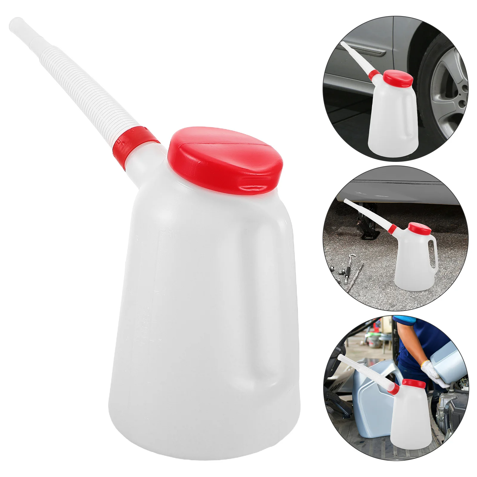

5L Red Plastic Oil Measuring Container with Long Spout for Automotive Boat Refueling and Oil Change Engine Lubricant Dispenser