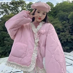 Gagarich Pink Diamond Cotton Clothing Winter New Design Women Sweet Thickened Loose Insulation Chic Thick Parkas Clothe Top