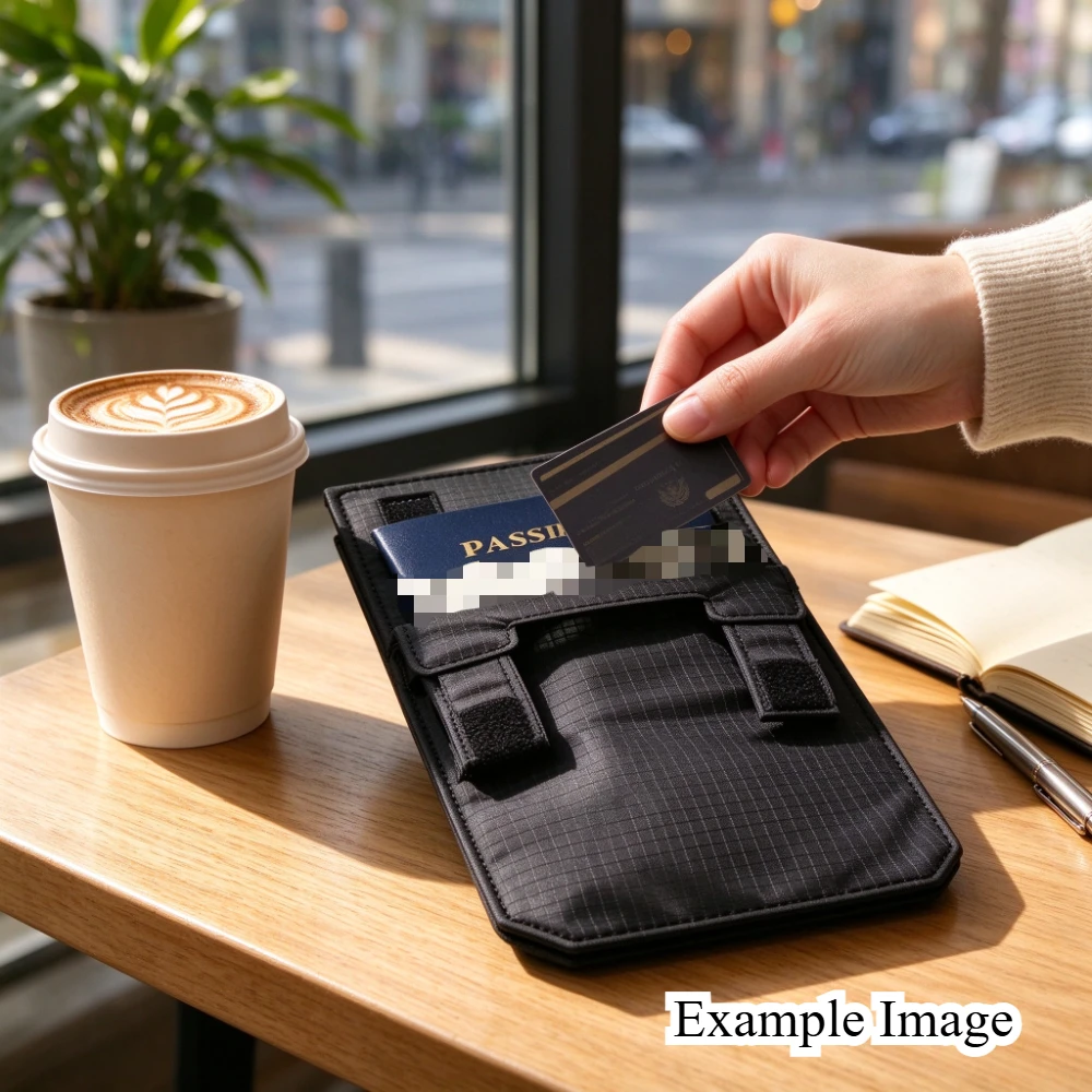 Travel passport wallet, tear-resistant nylon document organizer, with multiple card slots, boarding pass, and cash pockets
