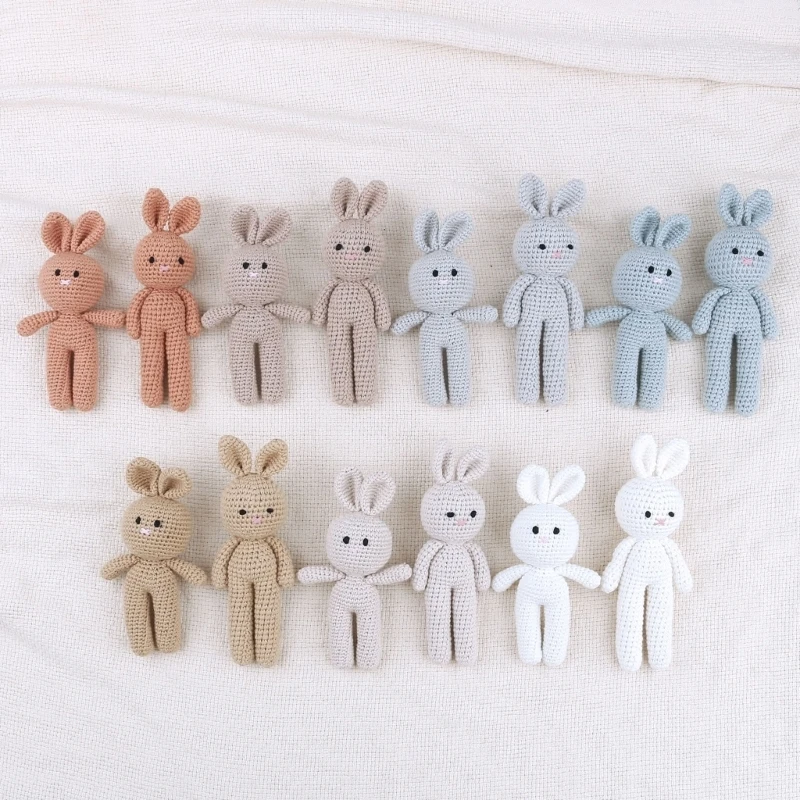 Cotton Crochet Baby Stuffed Rabbit Toy kawaii Handmade Bunny Plush Toys Newborn Handhold Sleeping Doll Kid Early Educational Toy