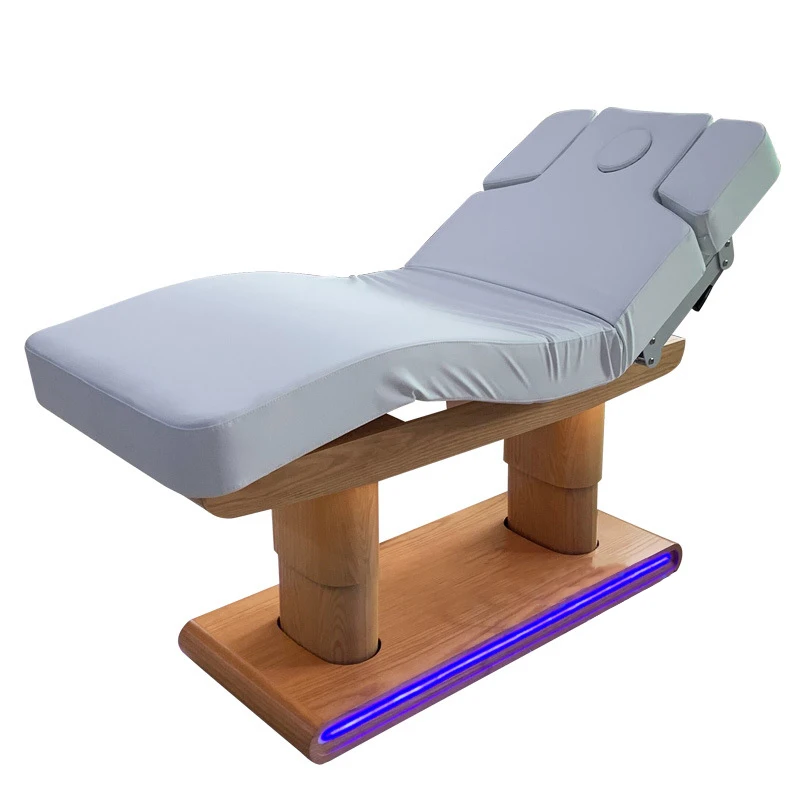 

Electric Beauty Bed, 4 Motors Wood and PU Leather Massage Table, 197x77cm Heating Cosmetic Salon Facial Treatment Bed for Spa