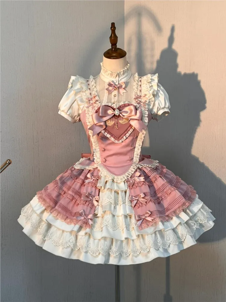 

Pink corset shirt half-length suit cute and sweet with little lace dress