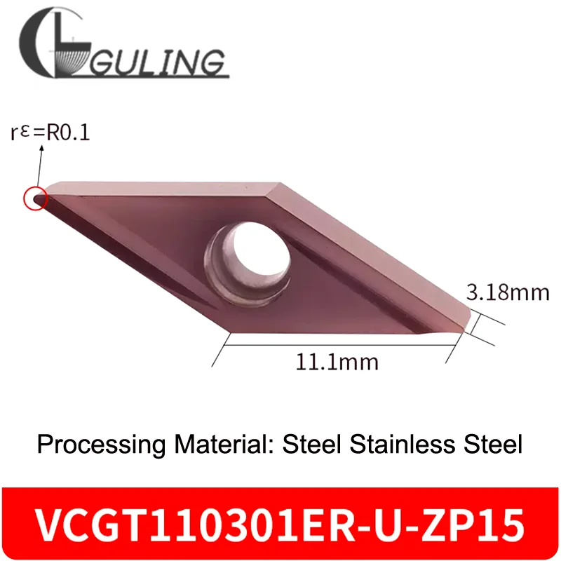 GULING 10PCS External Turning Insert VCGT110302ER/L-U Cermet Finish Alloy Coated Precision Carbide Inserts