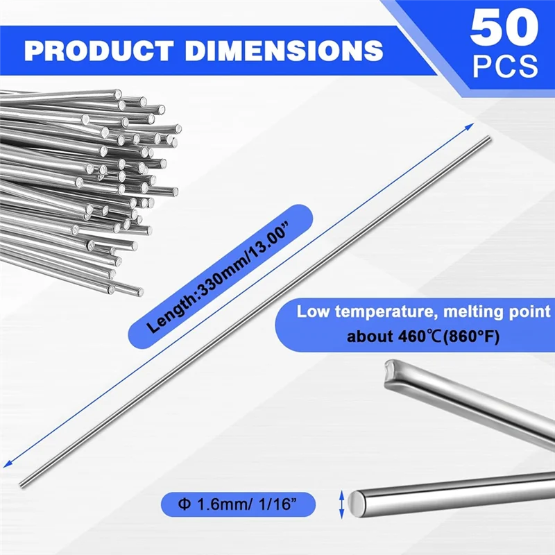 ABZL – ensemble de baguettes de brasage en aluminium, 50 bâtons de soudage basse température 1/16 "X 13", outils pour tuyaux de soudure pour toutes les Positions