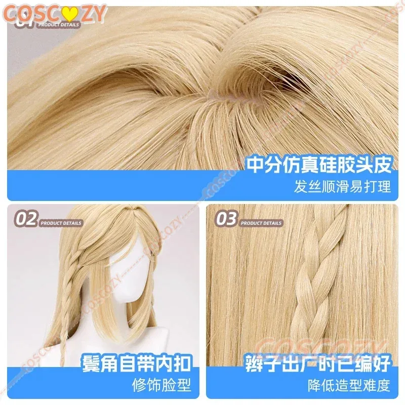 게임 Wuthering Waves Cartethyia 코스프레 가발 금발 긴 머리띠 Rinascita 할로윈 파티 헤어 여성 소녀 카니발 게임 가발