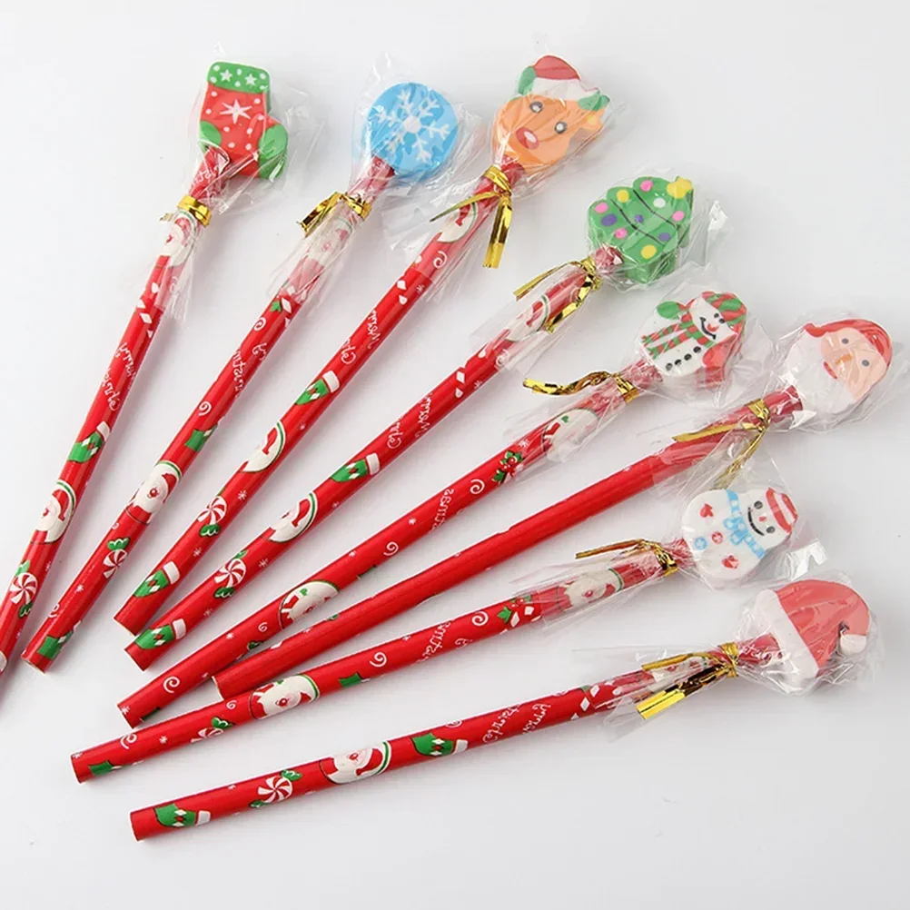 12 Pcs Christmas School Pencil Cartoon Creative Pencils Wooden Lead Pencils Child Gifts for Stocking Stuffers School Supplies