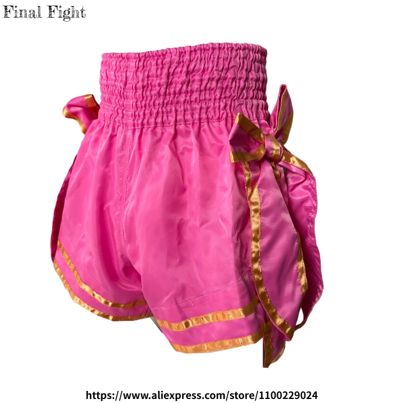 

Muay Thai Shorts for Women Child Men Boxing Shorts Pink Bows BJJ MMA Fight Wear Wrestling Grappling Kickboxing Training Pants