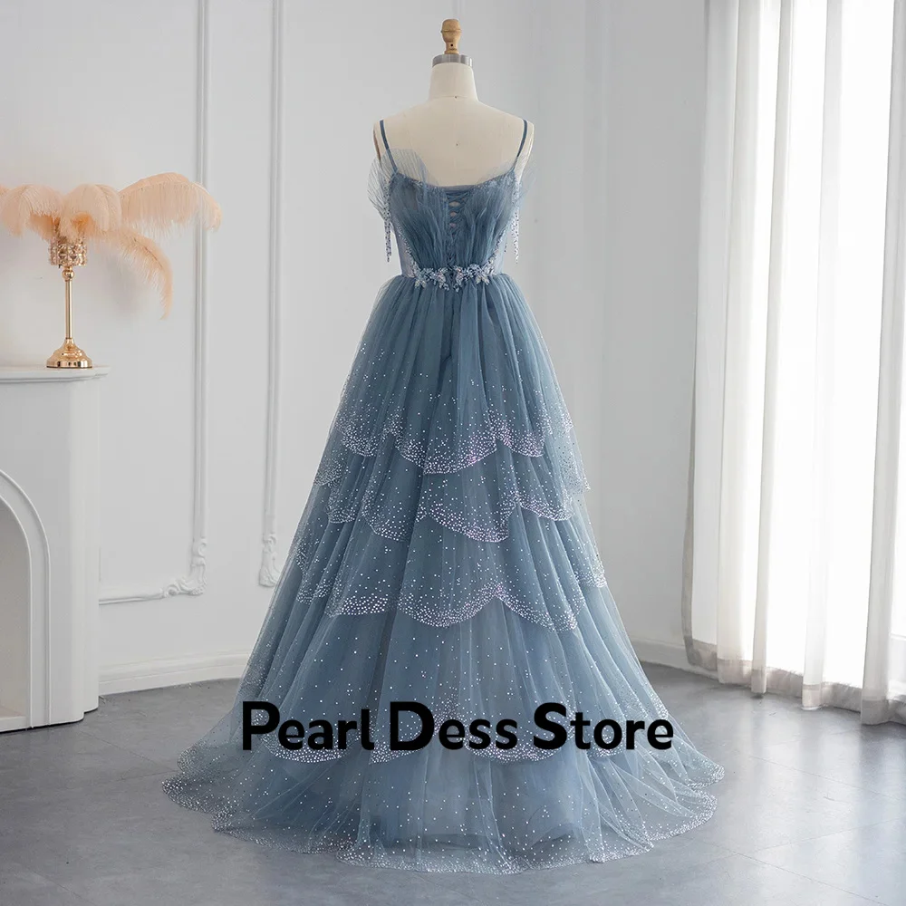 Sky Blue Elegant Evening Dress Woman Beads Elegant Party Dresses for Women Luxury Prom Dress 2024 Layered Line A