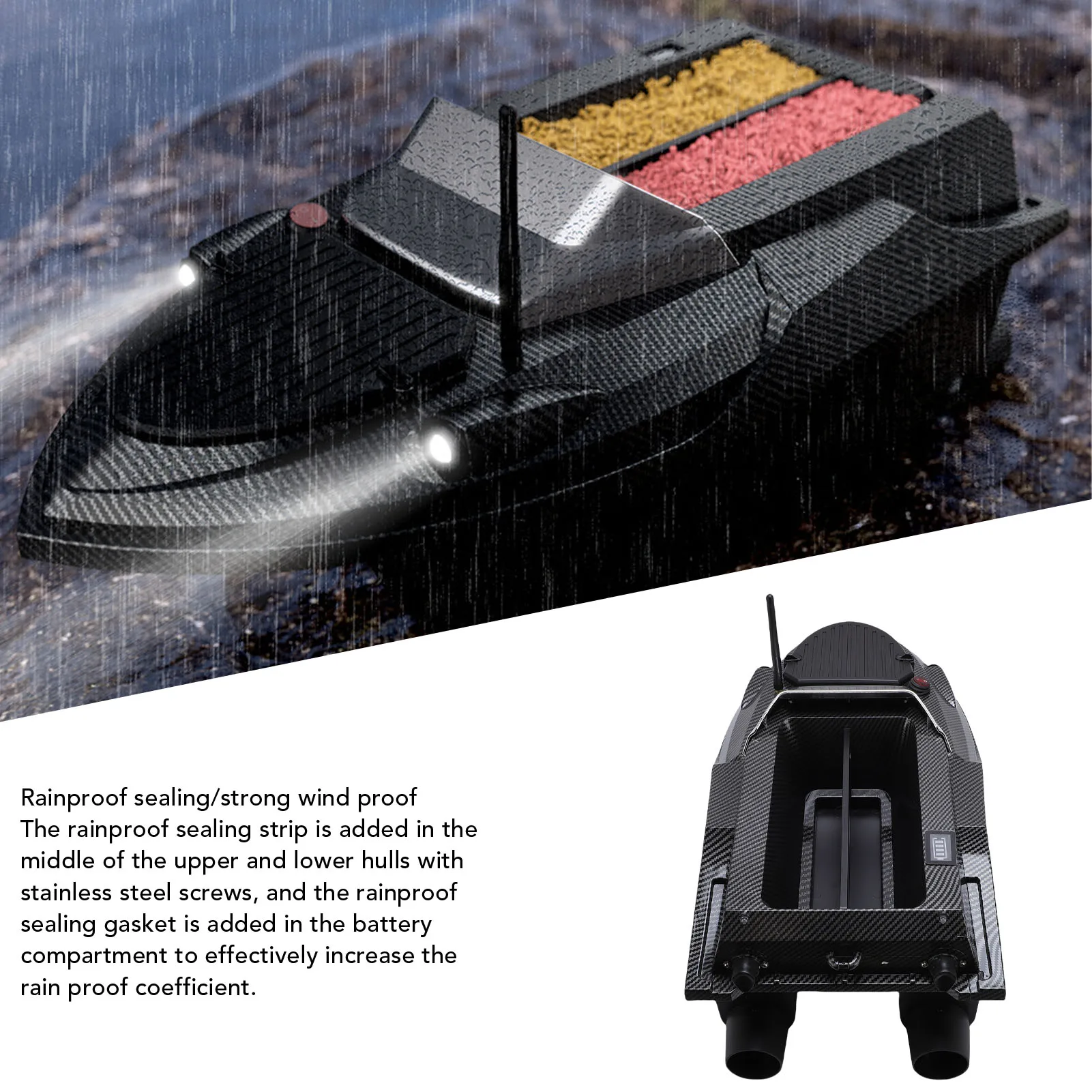 قارب طعم صيد RC - محرك مزدوج للتحكم عن بعد بطول 800 متر، تصحيح الدورة التلقائية ومكتشف الأسماك RC، مع ضوء ليلي لحمامات السباحة/البحور #2