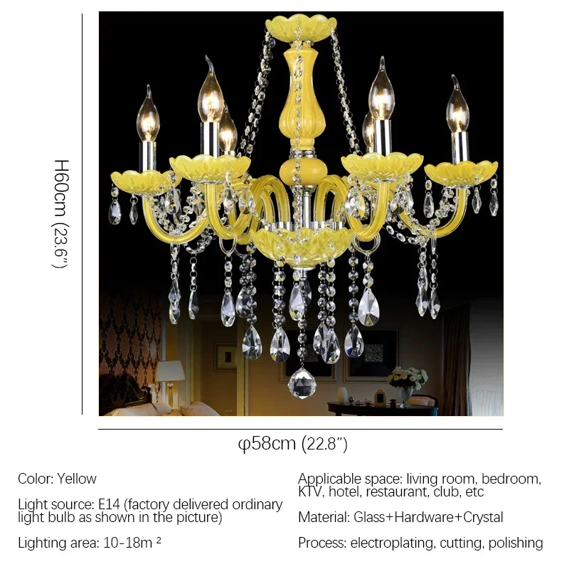 ジゼルヨーロッパの豪華なクリスタルペンダントランプ黄色のキャンドルランプ暖かいリビングルームレストランホテルヴィラシャンデリア