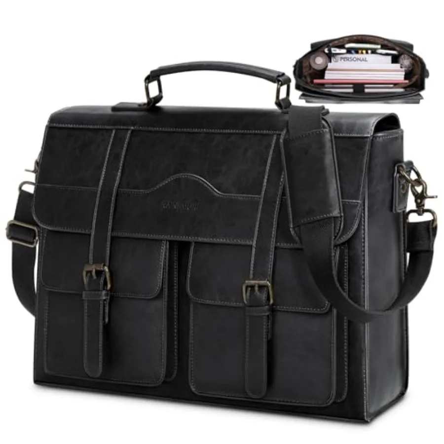 

Mens Messenger Bag 17 Inch Vintage Leather Laptop Briefcase Magnetic Closure Large Satchel Computer Shoulder Bag